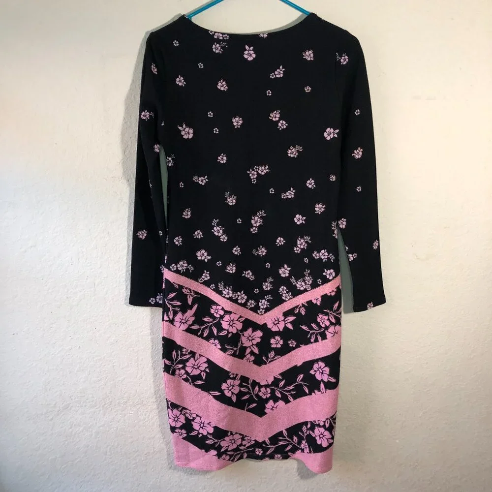 Lularoe Dress Women’s Size Small Black Pink Striped Floral Polyester Blend - Picture 8 of 8